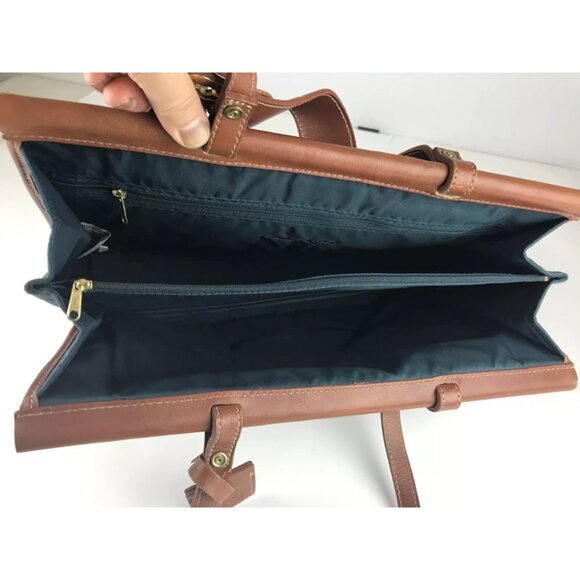 Protocol Womens Blue Brown Leather Inner Zip Pockets Shoulder Strap Bag - Picture 6 of 9